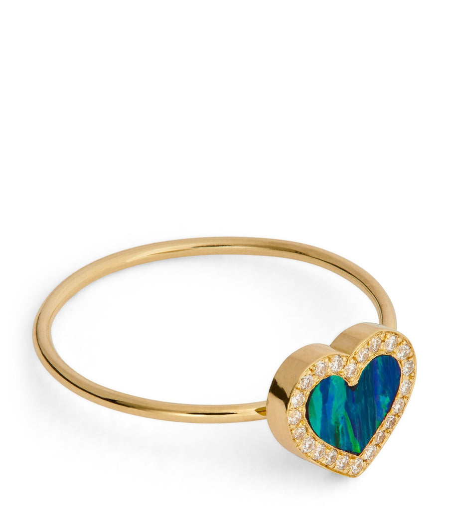 Yellow Gold, Diamond and Opal Heart Ring