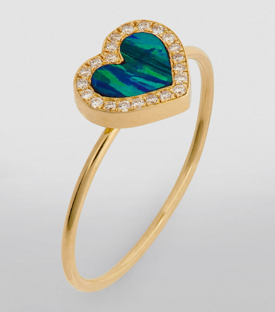 Yellow Gold, Diamond and Opal Heart Ring