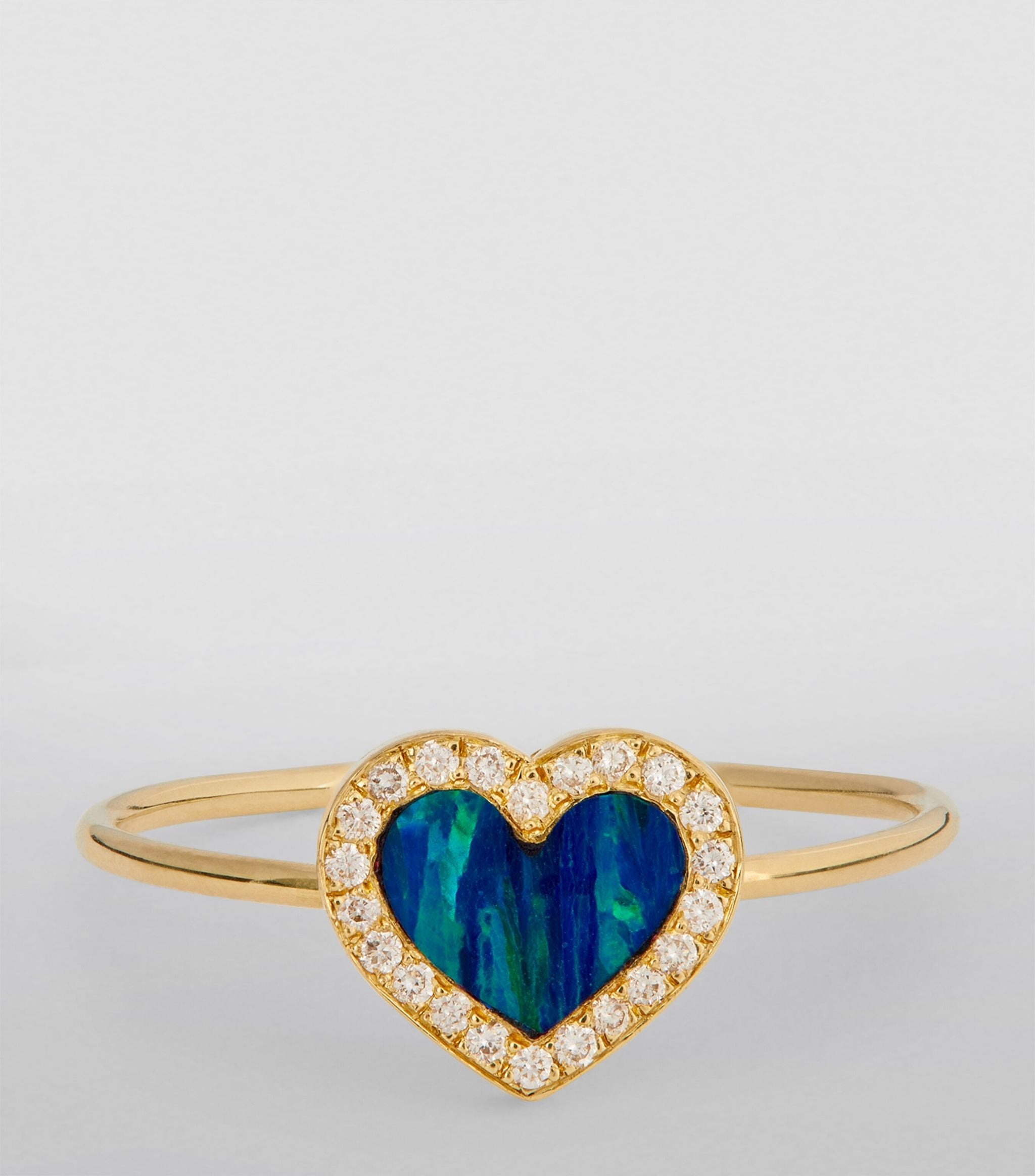 Yellow Gold, Diamond and Opal Heart Ring GOODS Harrods   