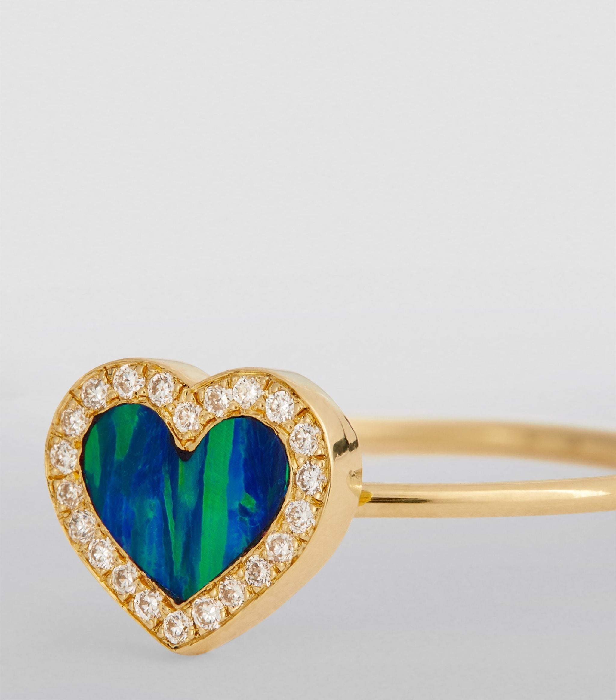 Yellow Gold, Diamond and Opal Heart Ring GOODS Harrods   