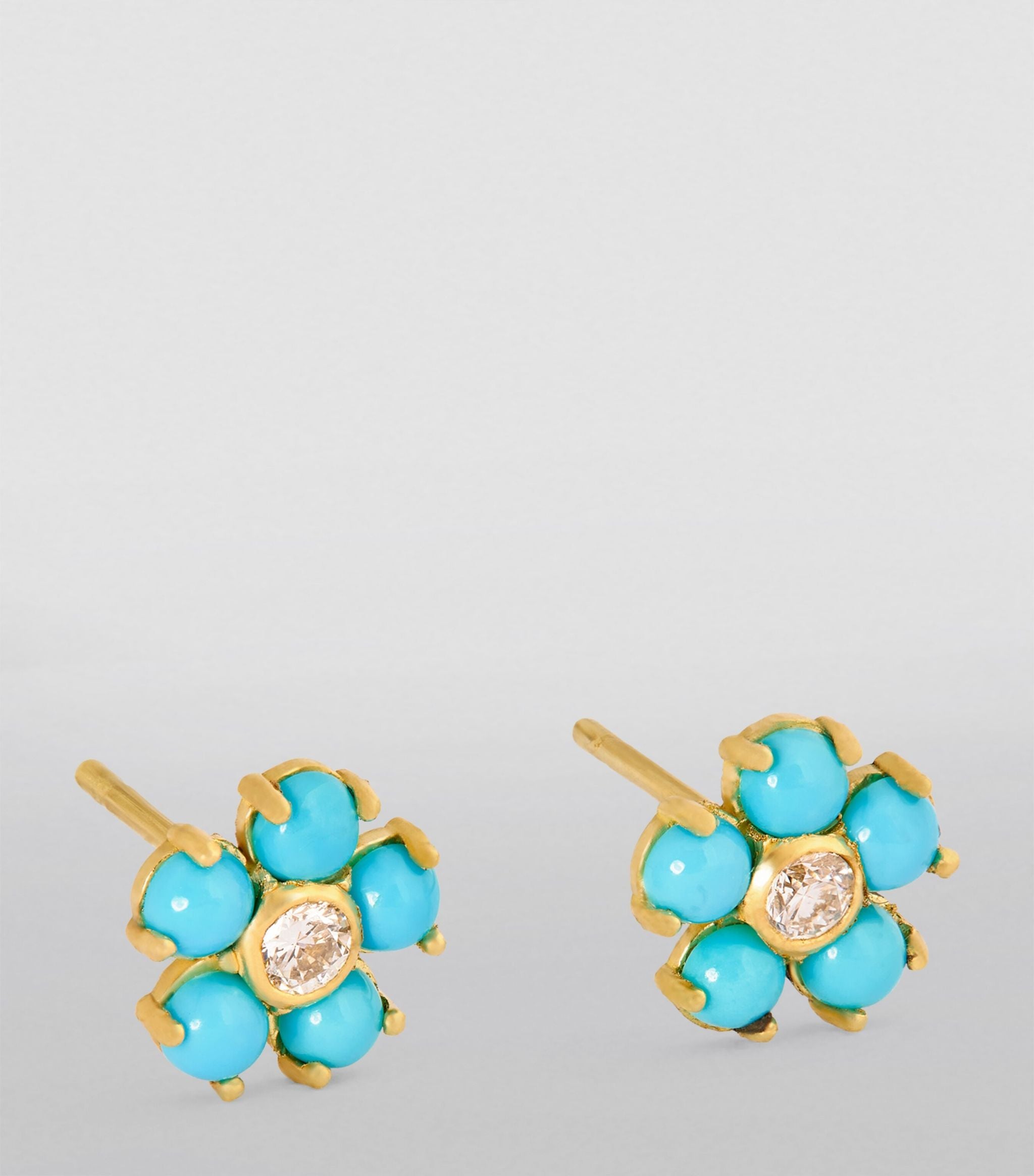 Yellow Gold, Diamond and Turquoise Flower Stud Earrings GOODS Harrods   