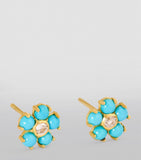 Yellow Gold, Diamond and Turquoise Flower Stud Earrings GOODS Harrods   