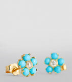 Yellow Gold, Diamond and Turquoise Flower Stud Earrings GOODS Harrods   