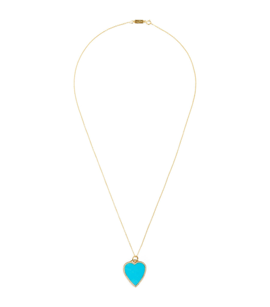 Yellow Gold, Diamond and Turquoise Heart Necklace