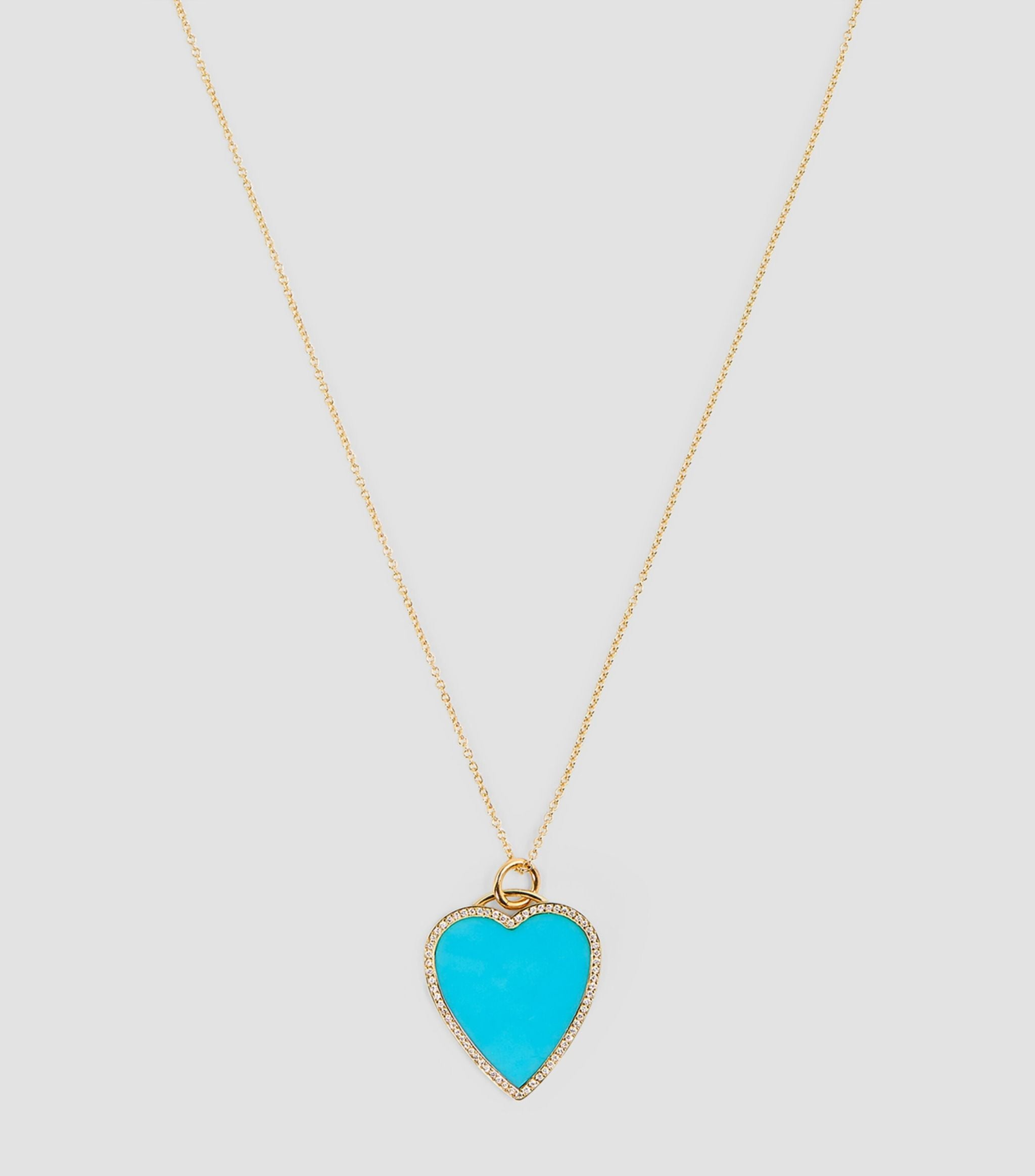 Yellow Gold, Diamond and Turquoise Heart Necklace GOODS Harrods   