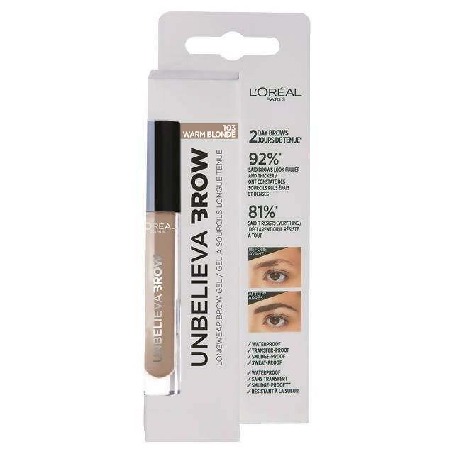 L'Oreal Paris Unbelieva'brow Long-Lasting Brow Gel 103 Warm Blonde Beauty at home Sainsburys   