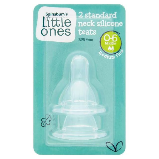 Sainsbury's Little Ones 2 Standard Neck Silicone Teats Medium Flow 0-6 Months accessories Sainsburys   