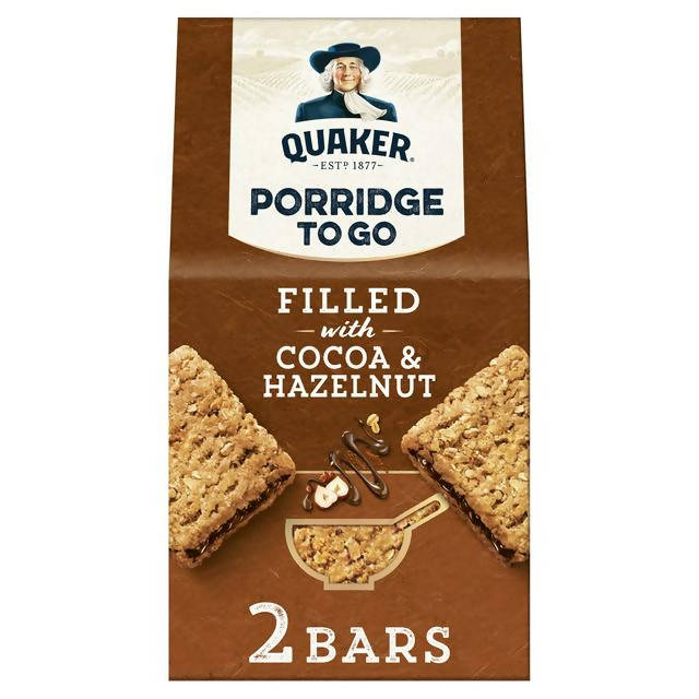 Quaker Porridge To Go Filled with Cocoa & Hazelnut Breakfast Bar 2x65g