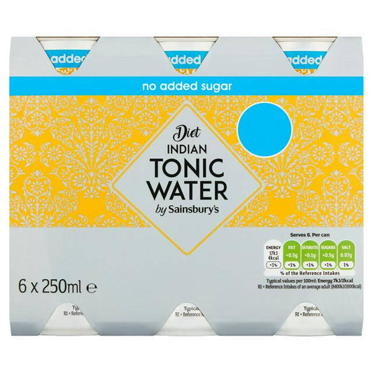 Sainsbury's Diet Tonic Water 6x250ml Adult soft drinks Sainsburys   