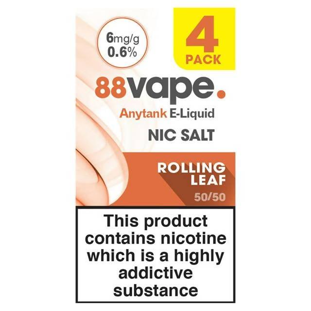 88Vape Anytank E-Liquid Nic Salt Rolling Leaf 6mg 4 Pack