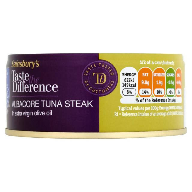 Sainsbury's Albacore Tuna Steak In Extra Virgin Olive Oil, Taste the Difference 160g - McGrocer
