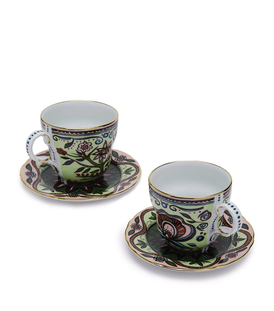 x Ladurée Set Of 2 Tree Of Life Teacups And Saucers