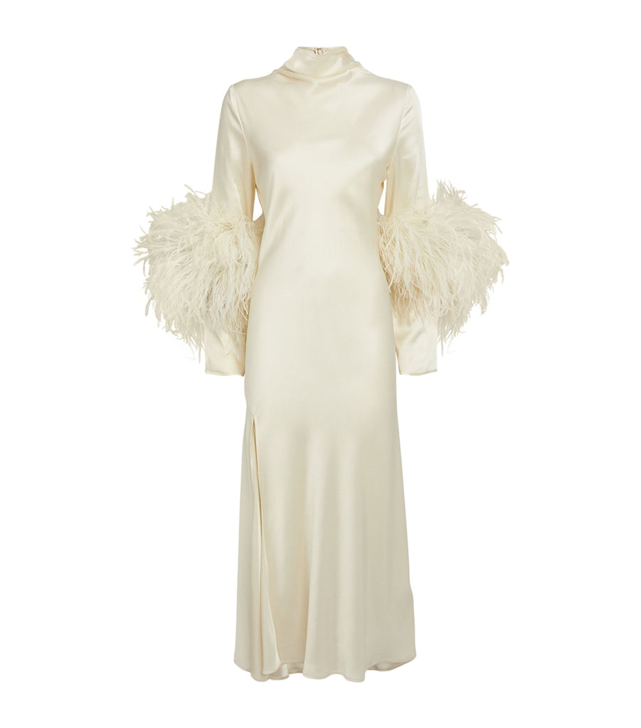 Ostrich Feather-Detail Midi Dress