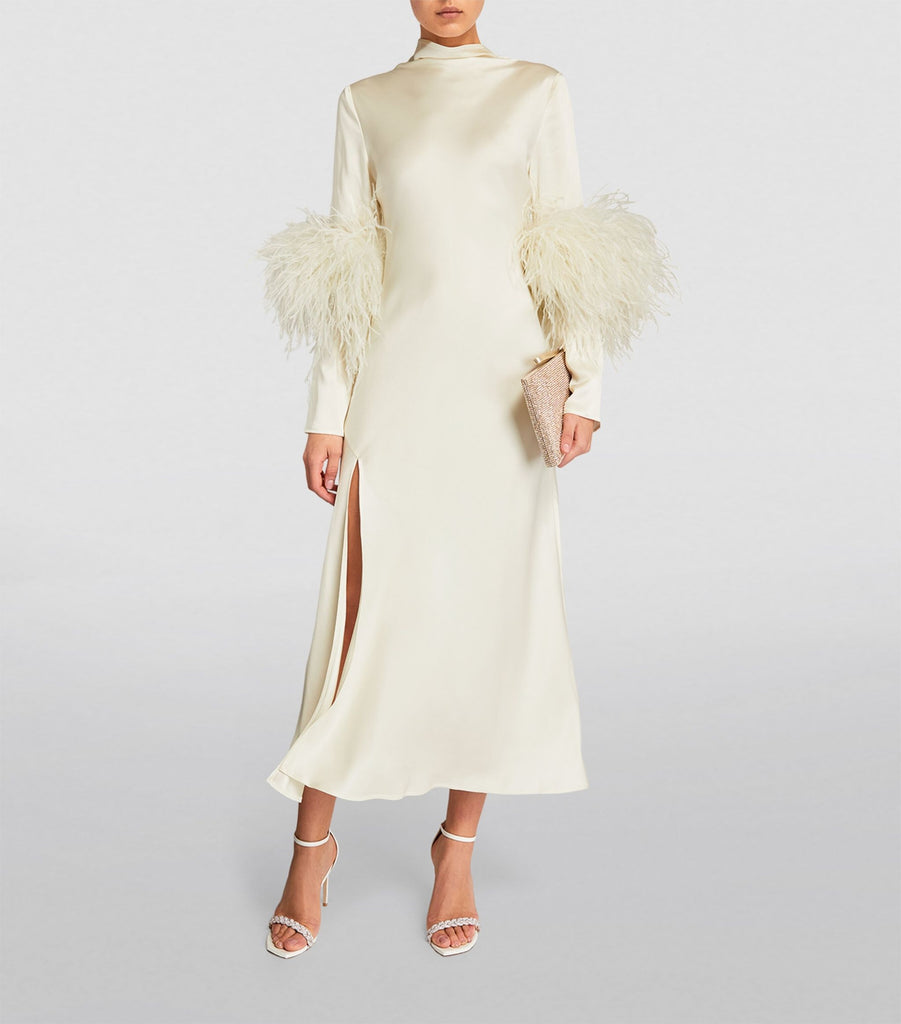 Ostrich Feather-Detail Midi Dress