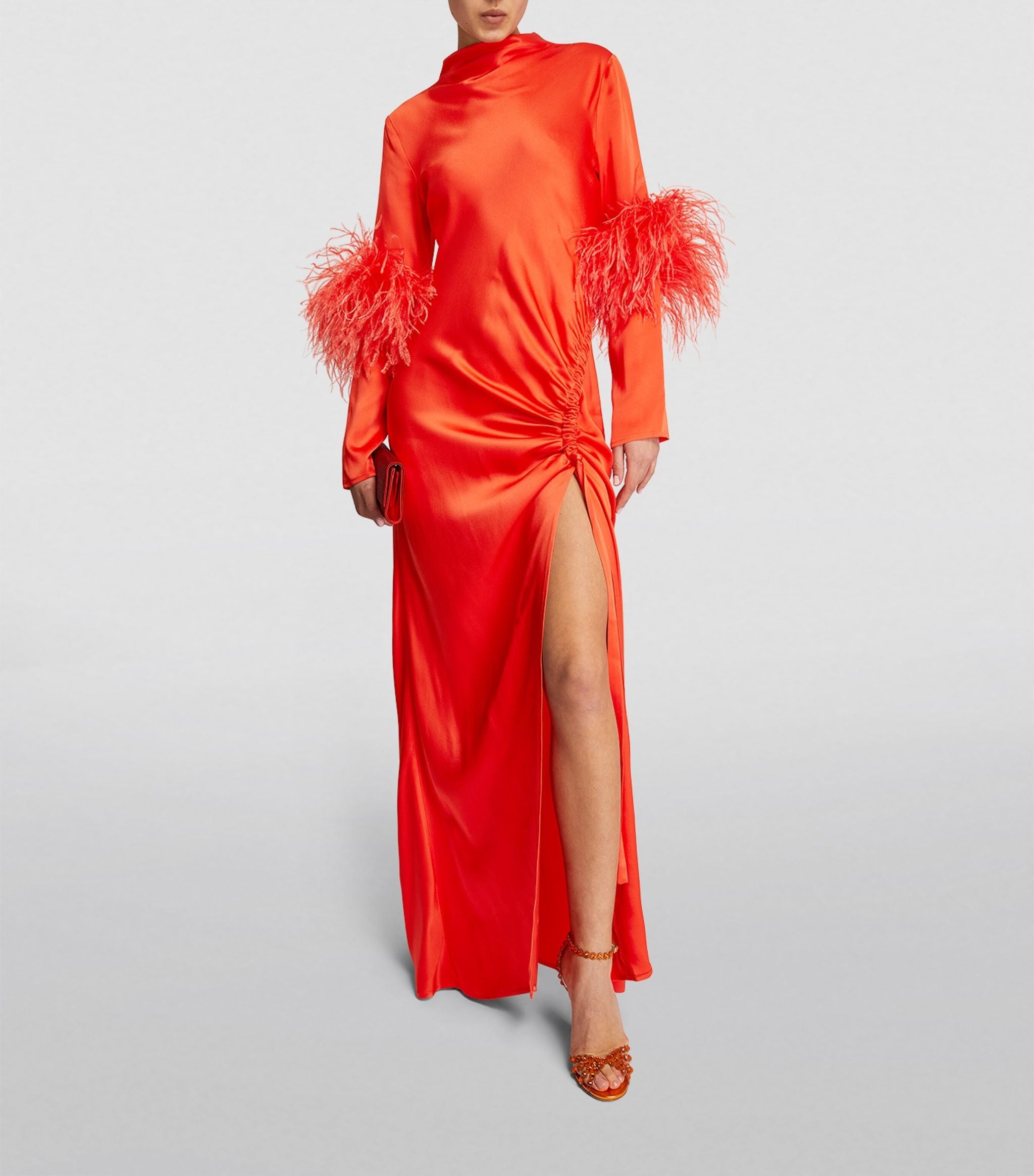 Satin Feather-Trim Maxi Dress Miscellaneous Harrods   