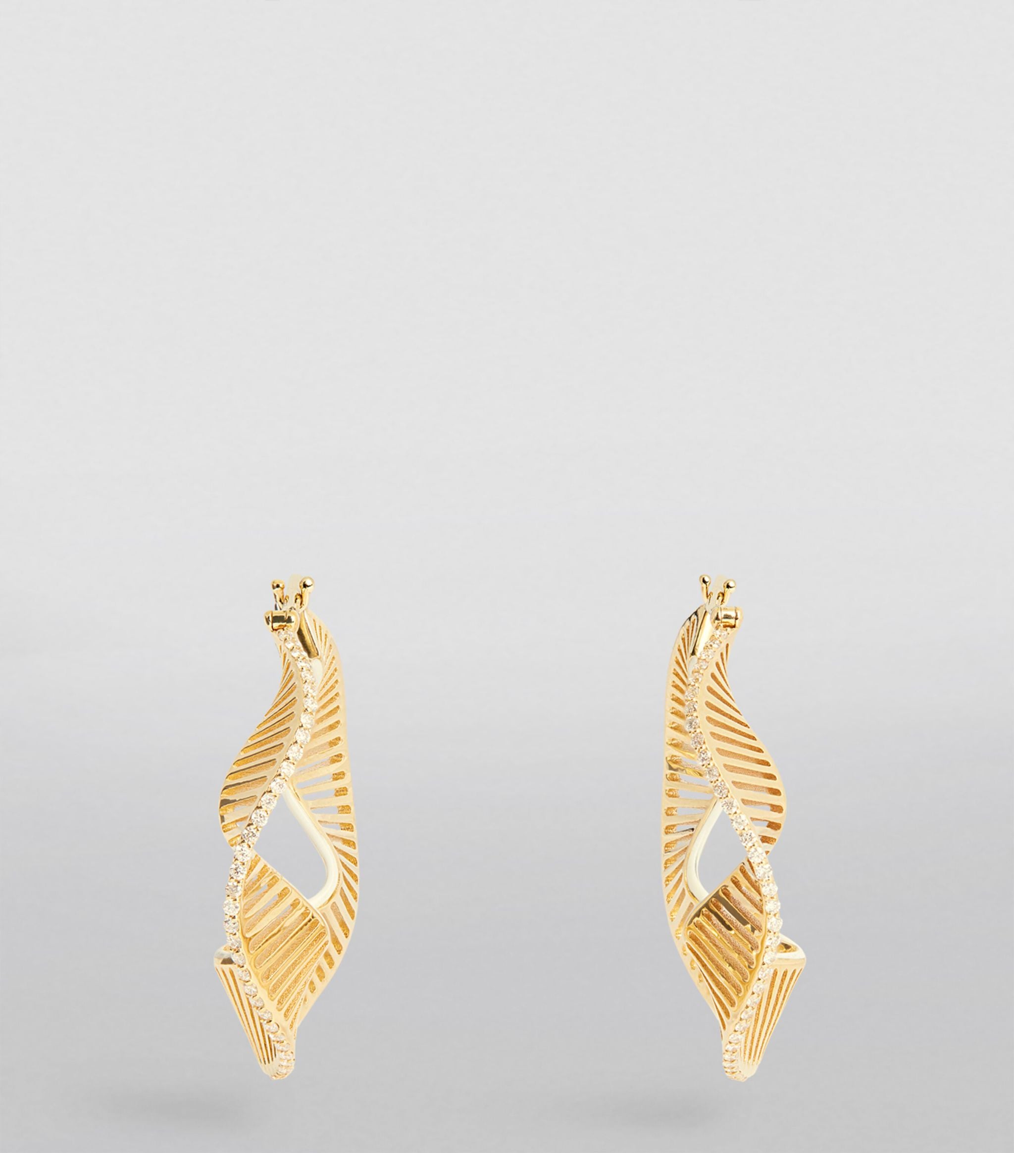 Large Yellow Gold, Diamond and Enamel Twisted Waves Hoop Earrings GOODS Harrods   