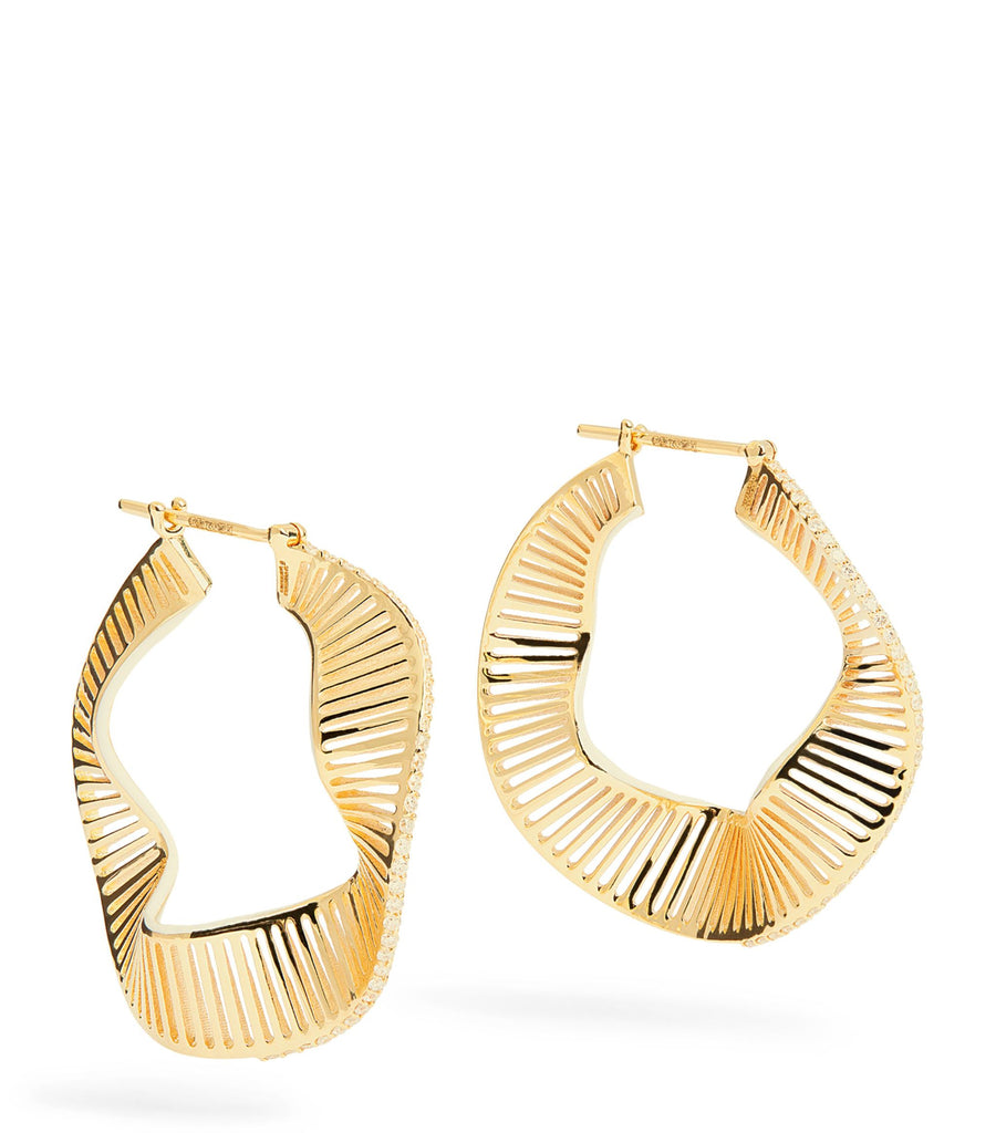 Large Yellow Gold, Diamond and Enamel Twisted Waves Hoop Earrings