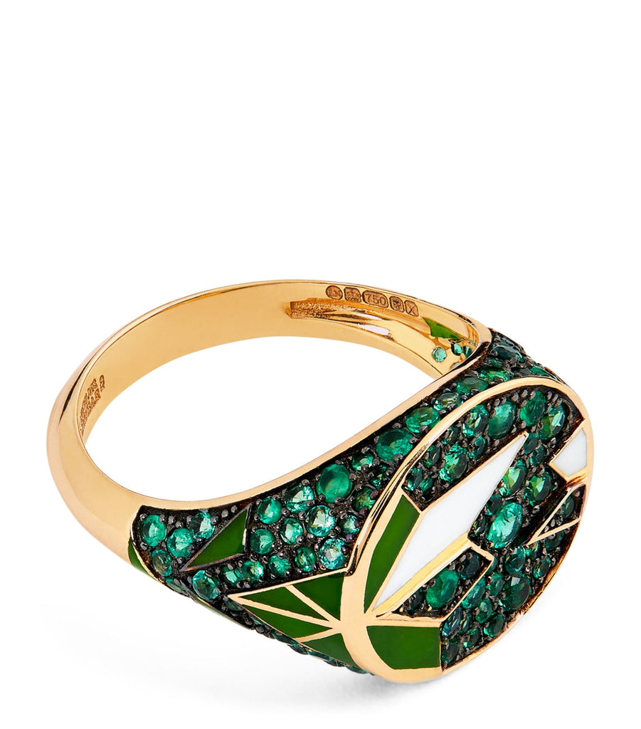 Yellow Gold and Emerald Fragments of Us Pinky Ring