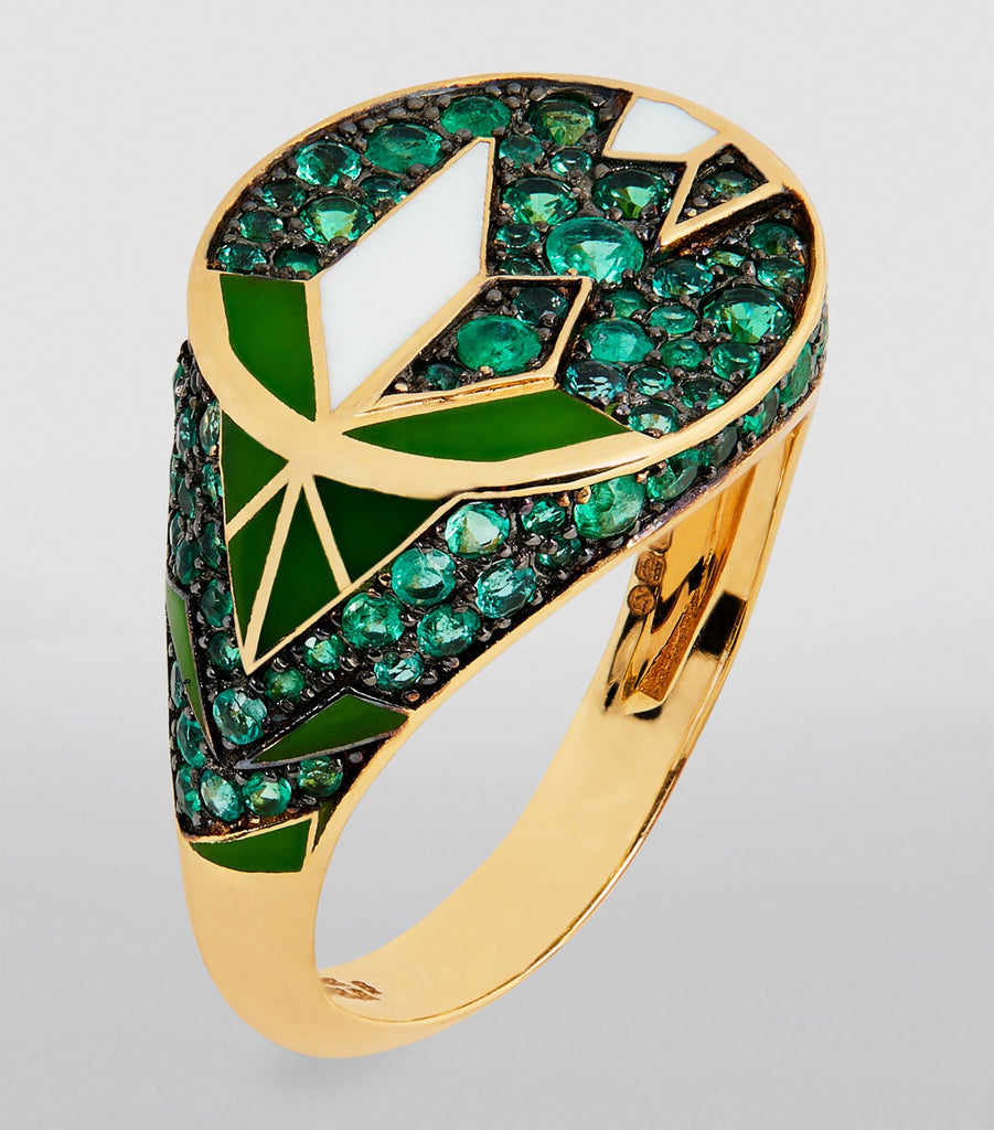 Yellow Gold and Emerald Fragments of Us Pinky Ring