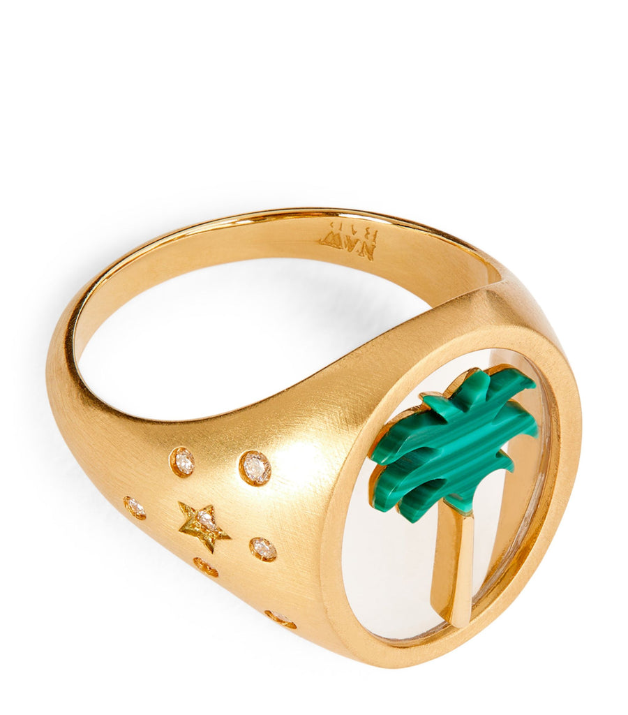 Yellow Gold, Diamond and Malachite Palm 2.0 Ring