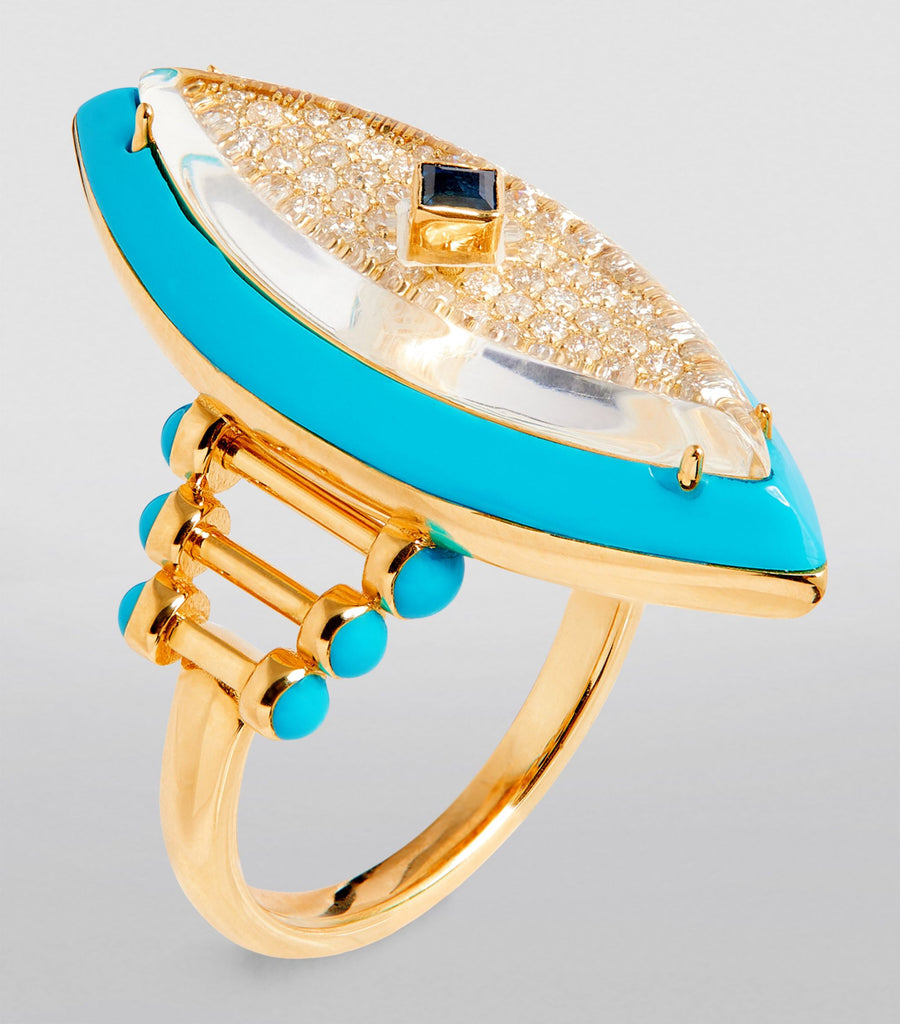 Yellow Gold, Diamond and Sapphire Blue Jay Ring