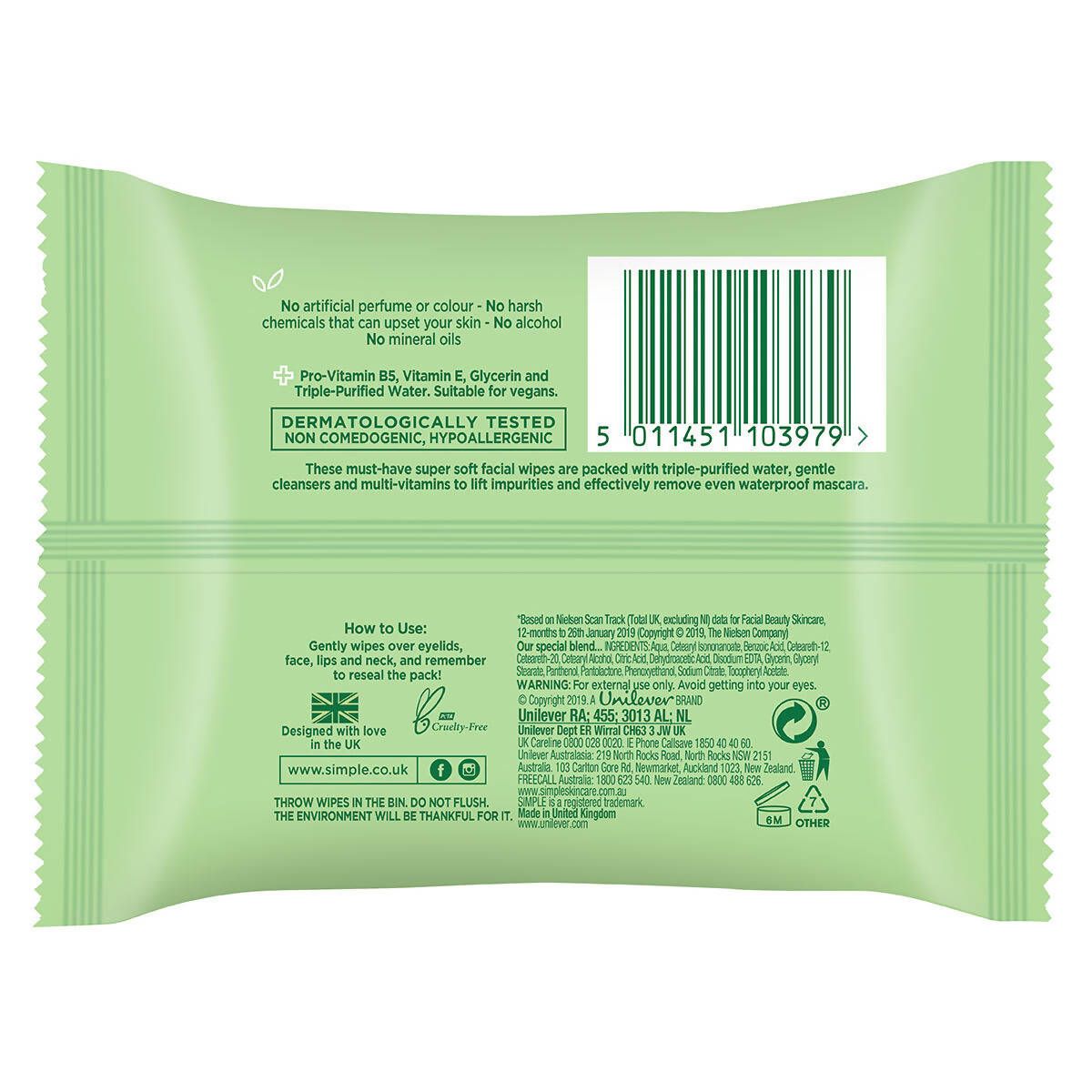 Simple Cleansing Facial Wipes, 6 x 25 Pack Skin Care Costco UK   