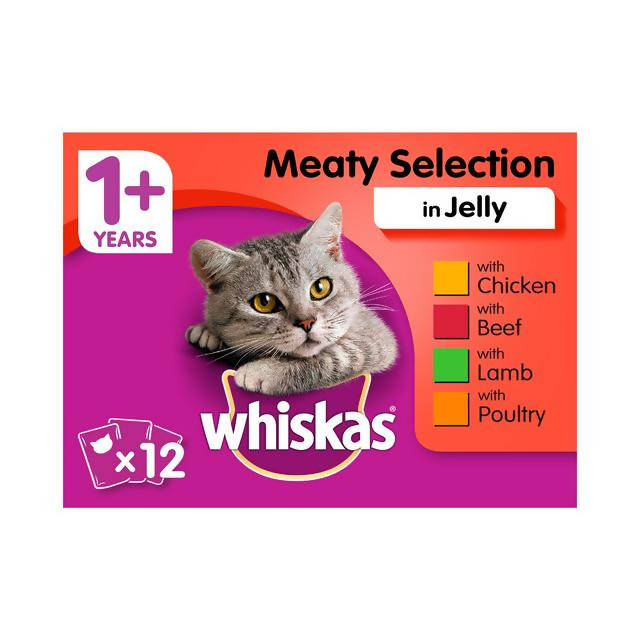 Whiskas Adult Wet Cat Food Pouches Meat in Jelly 12 x 100g Cat pouches & trays Sainsburys   