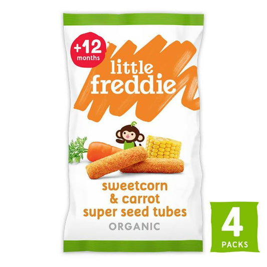 Little Freddie Sweetcorn & Carrot Super Seed Tubes +12 Months 4x16g (64g) baby meals Sainsburys   