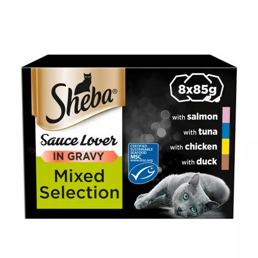 Sheba Sauce Lover Adult Cat Food Trays Mixed Collection in Gravy 8 Pack - McGrocer