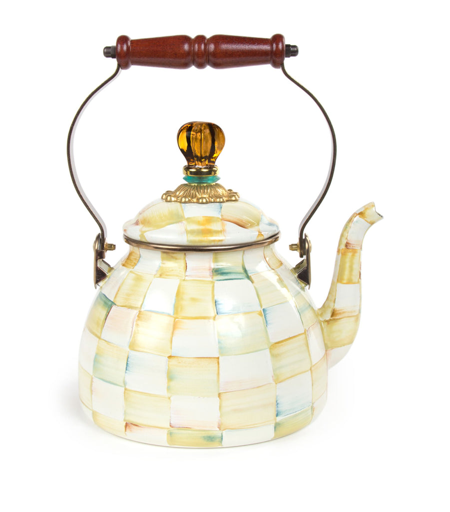 Parchment Check Enamel Tea Kettle