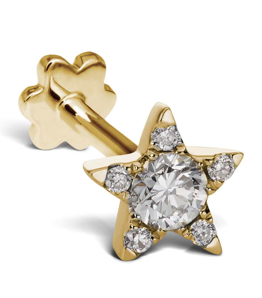 Yellow Gold Diamond Star Threaded Stud Earring (5.5mm)