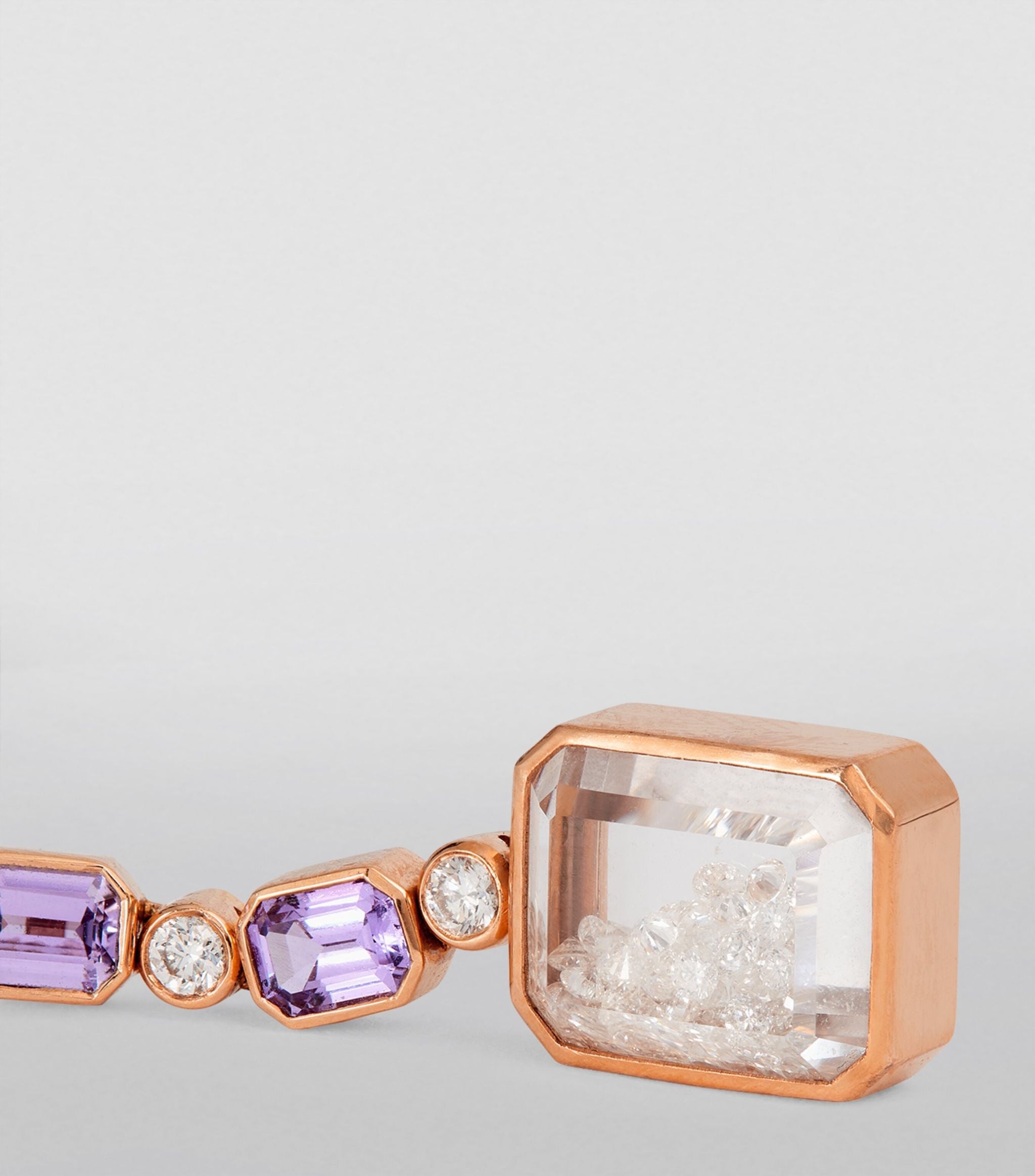 Rose Gold, Diamond and Purple Sapphire Drop Earrings Miscellaneous Harrods   