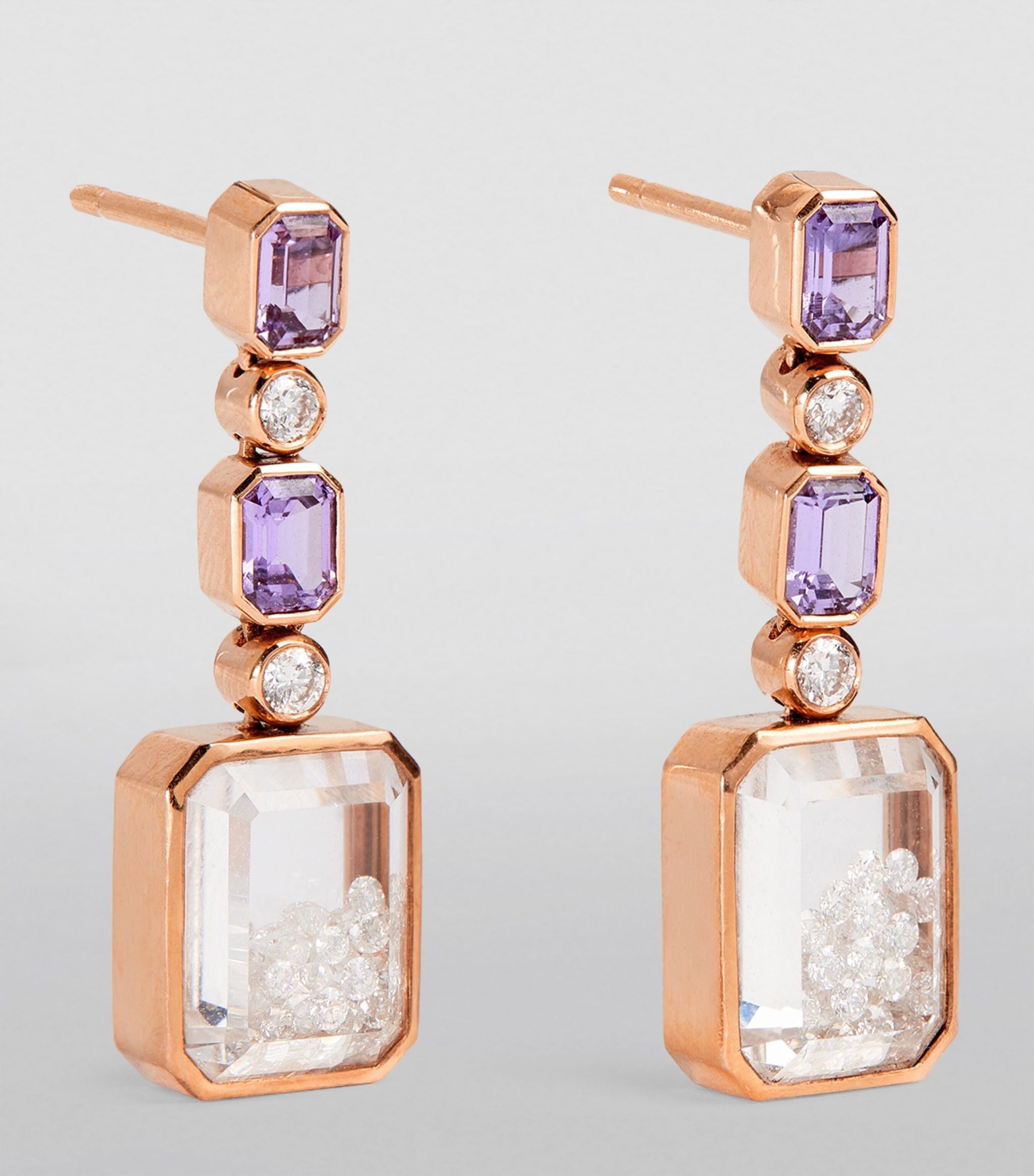 Rose Gold, Diamond and Purple Sapphire Drop Earrings Miscellaneous Harrods   