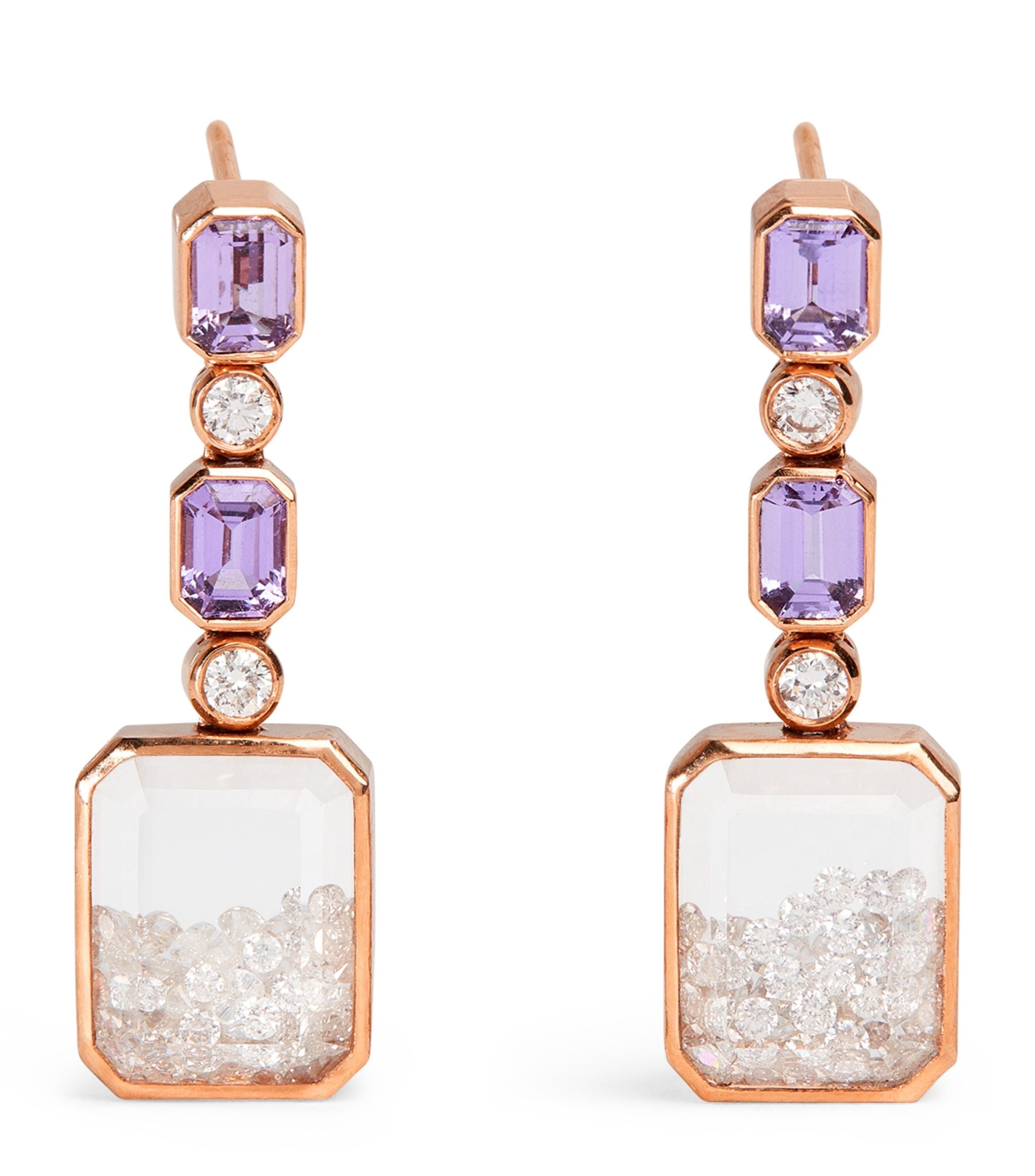 Rose Gold, Diamond and Purple Sapphire Drop Earrings Miscellaneous Harrods   