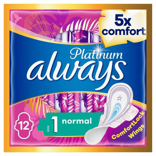 Always Platinum Normal (Size 1) Sanitary Towels Wings x12 - McGrocer
