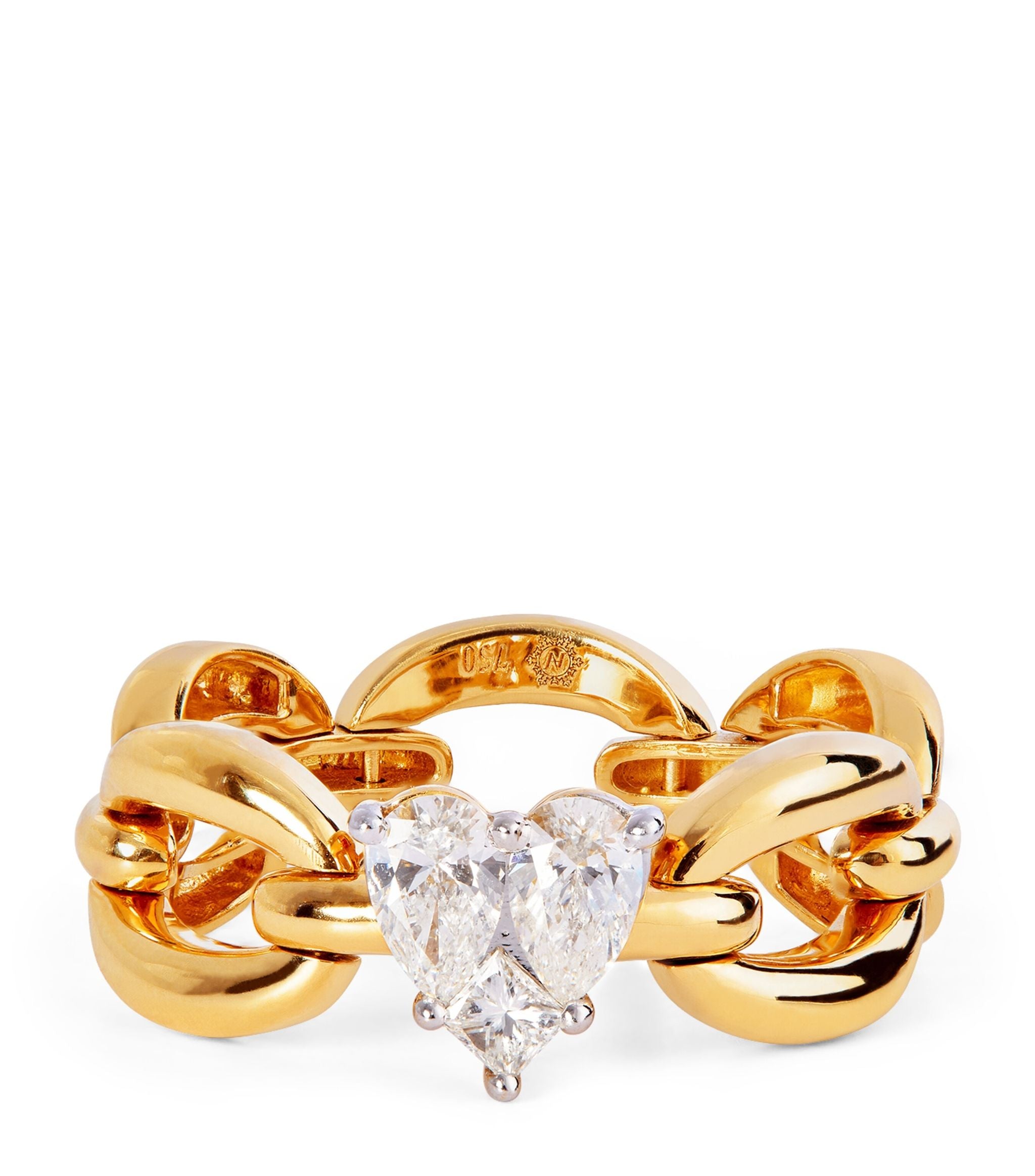 Yellow Gold and Heart-Shaped Diamond Catena Ring GOODS Harrods   