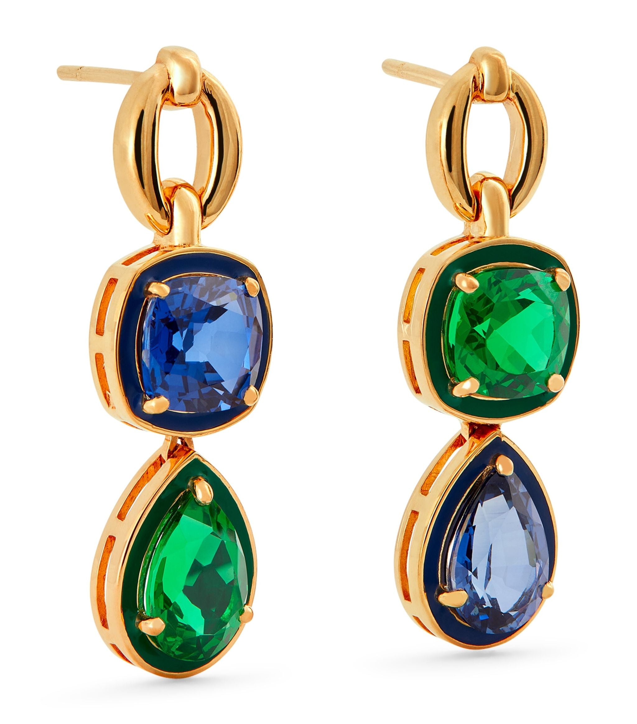 Yellow Gold, Emerald and Sapphire Catena Earrings GOODS Harrods   