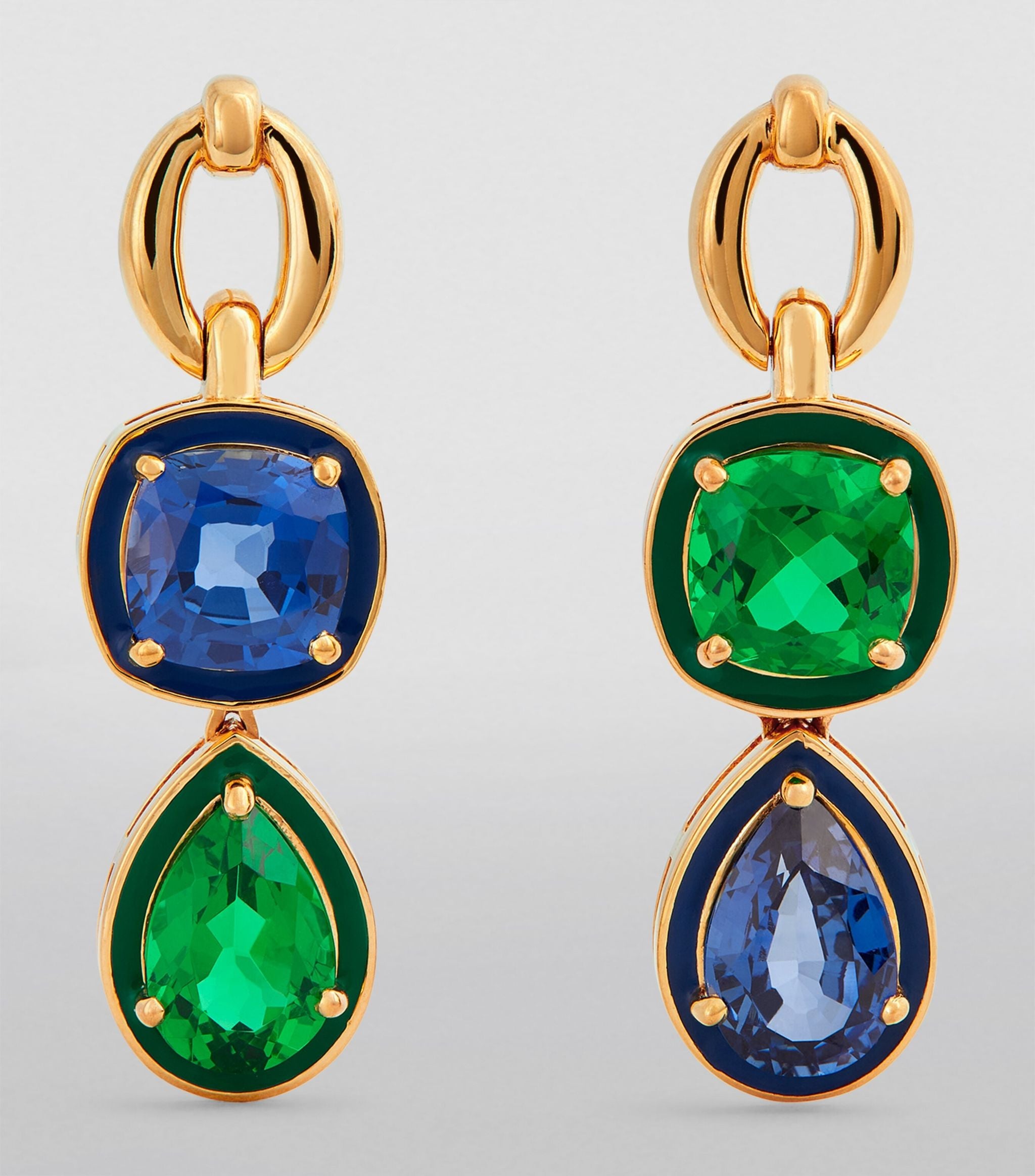 Yellow Gold, Emerald and Sapphire Catena Earrings GOODS Harrods   