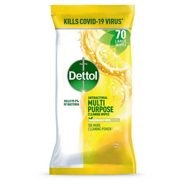 Dettol Antibacterial Disinfectant Biodegradable Cleaning Wipes Citrus Zest x70 - McGrocer