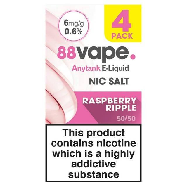 88Vape Anytank E-Liquid Nic Salt Raspberry Ripple 6mg 4 Pack Vaping & alternatives Sainsburys   