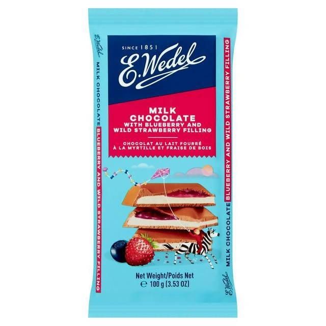 E. Wedel Milk Chocolate with Blueberry & Wild Strawberry Filling 100g Eastern European Sainsburys   