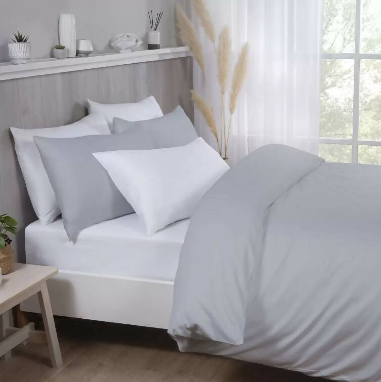 Purity Home Easy-care 400 Thread Count Cotton 3 Piece Bed Set, Light Grey in 4 Sizes Bed Set Costco UK   