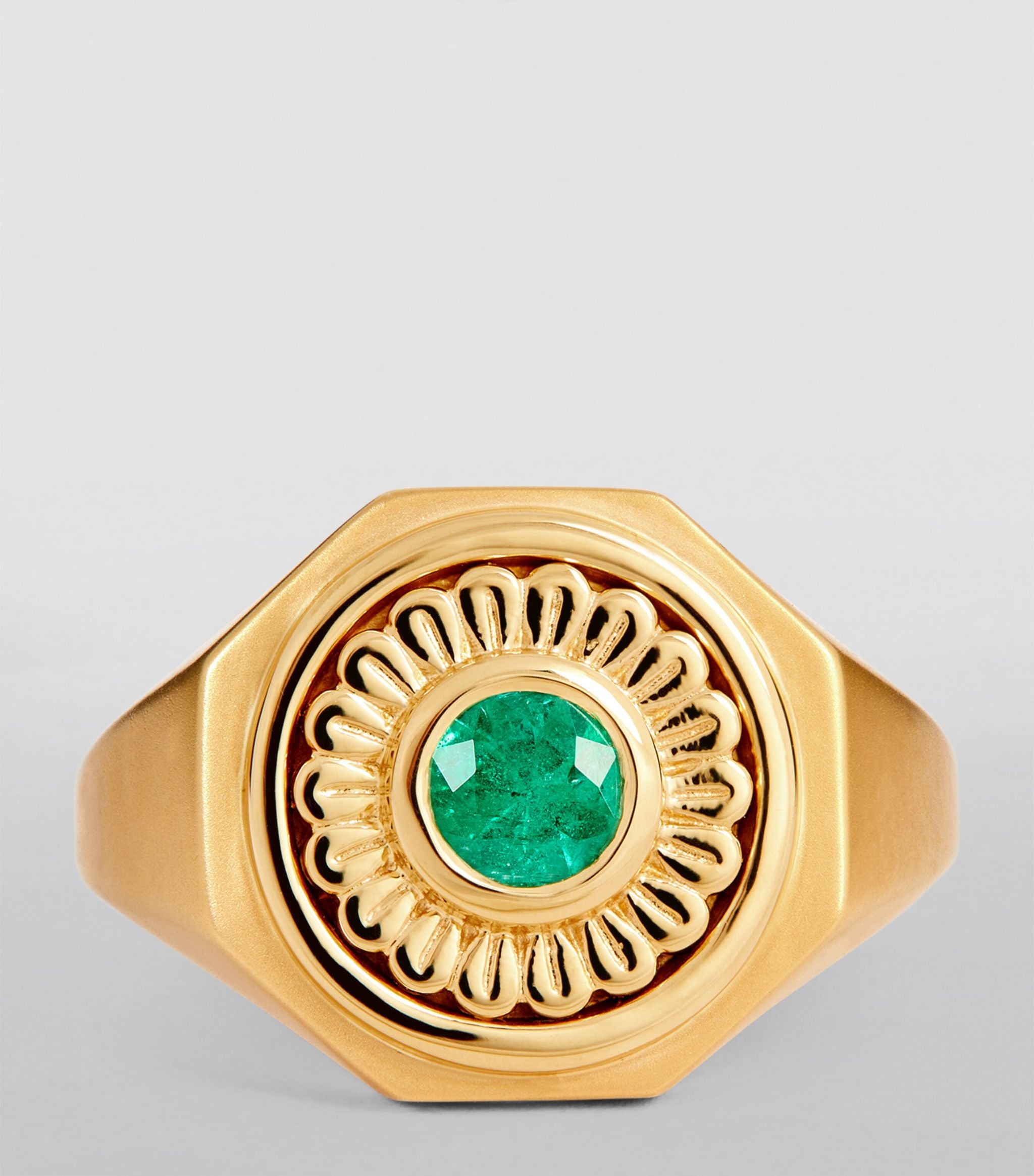 Yellow Gold and Emerald Mandala Ring GOODS Harrods   