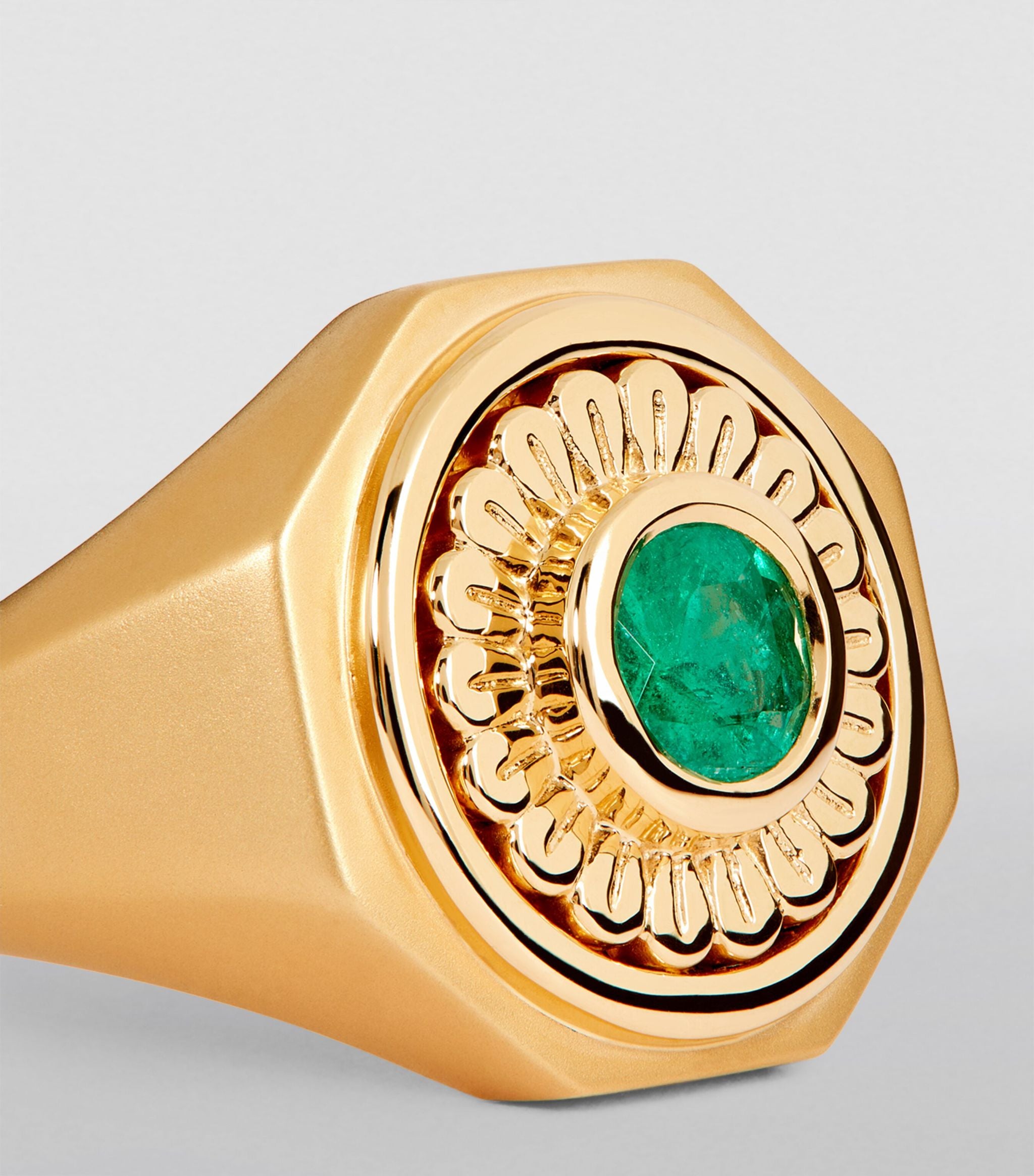 Yellow Gold and Emerald Mandala Ring GOODS Harrods   