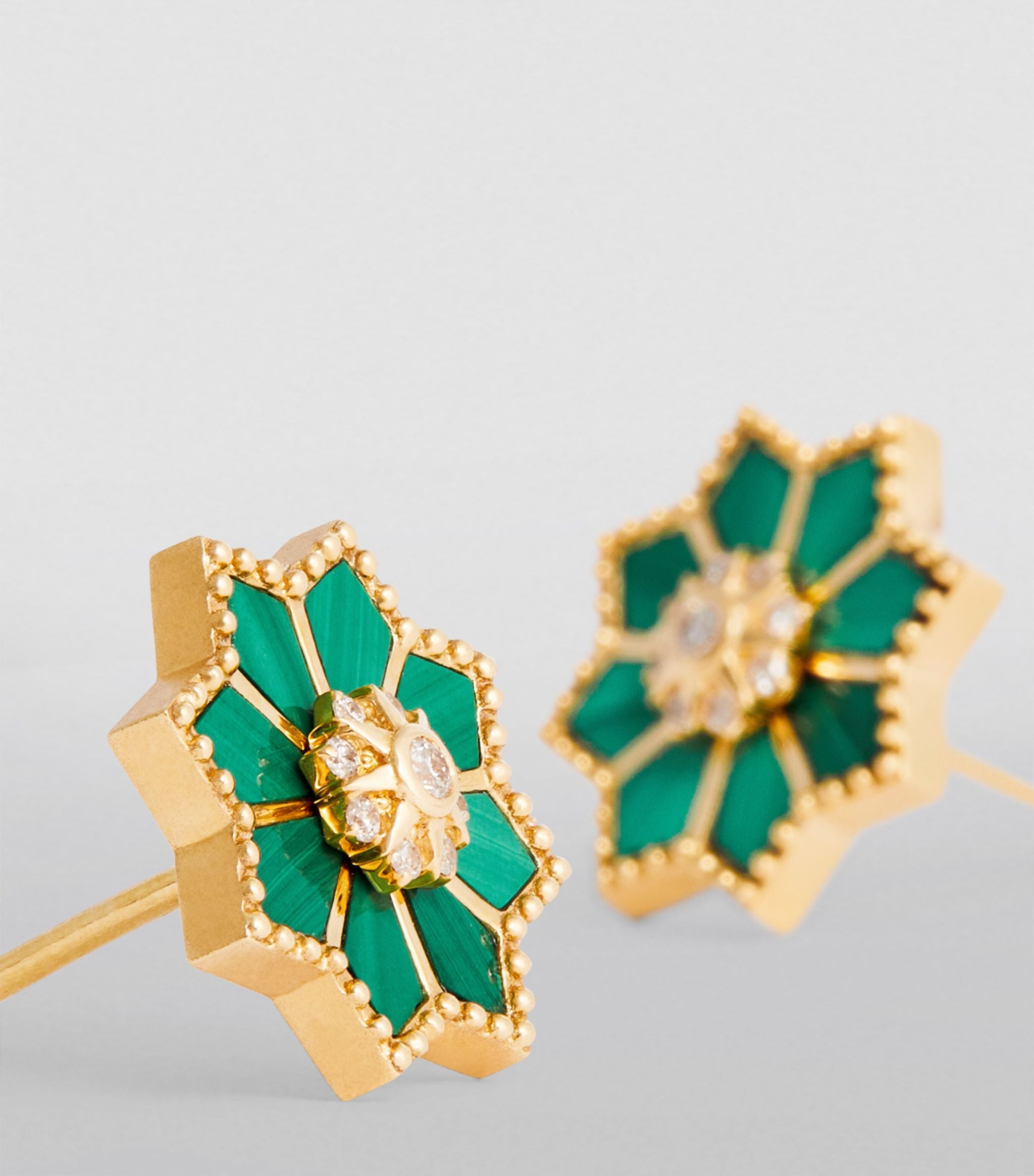 Yellow Gold, Diamond and Malachite Fez Earrings GOODS Harrods   