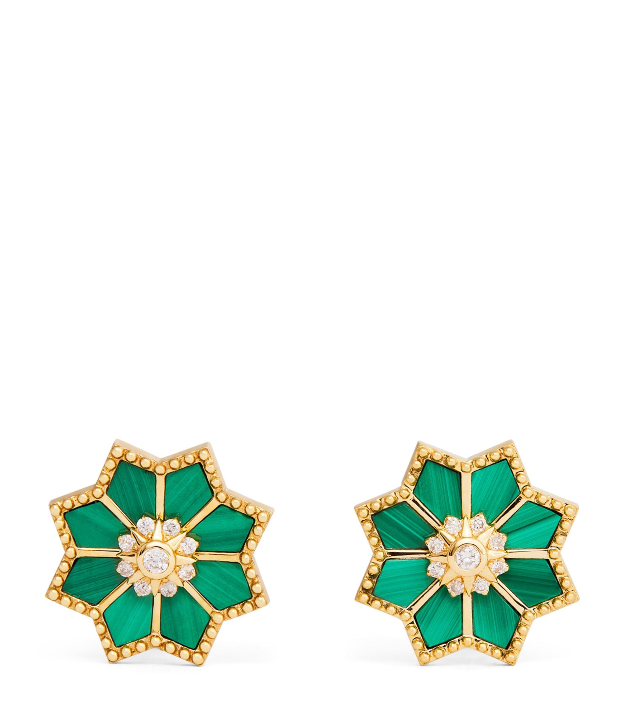 Yellow Gold, Diamond and Malachite Fez Earrings GOODS Harrods   