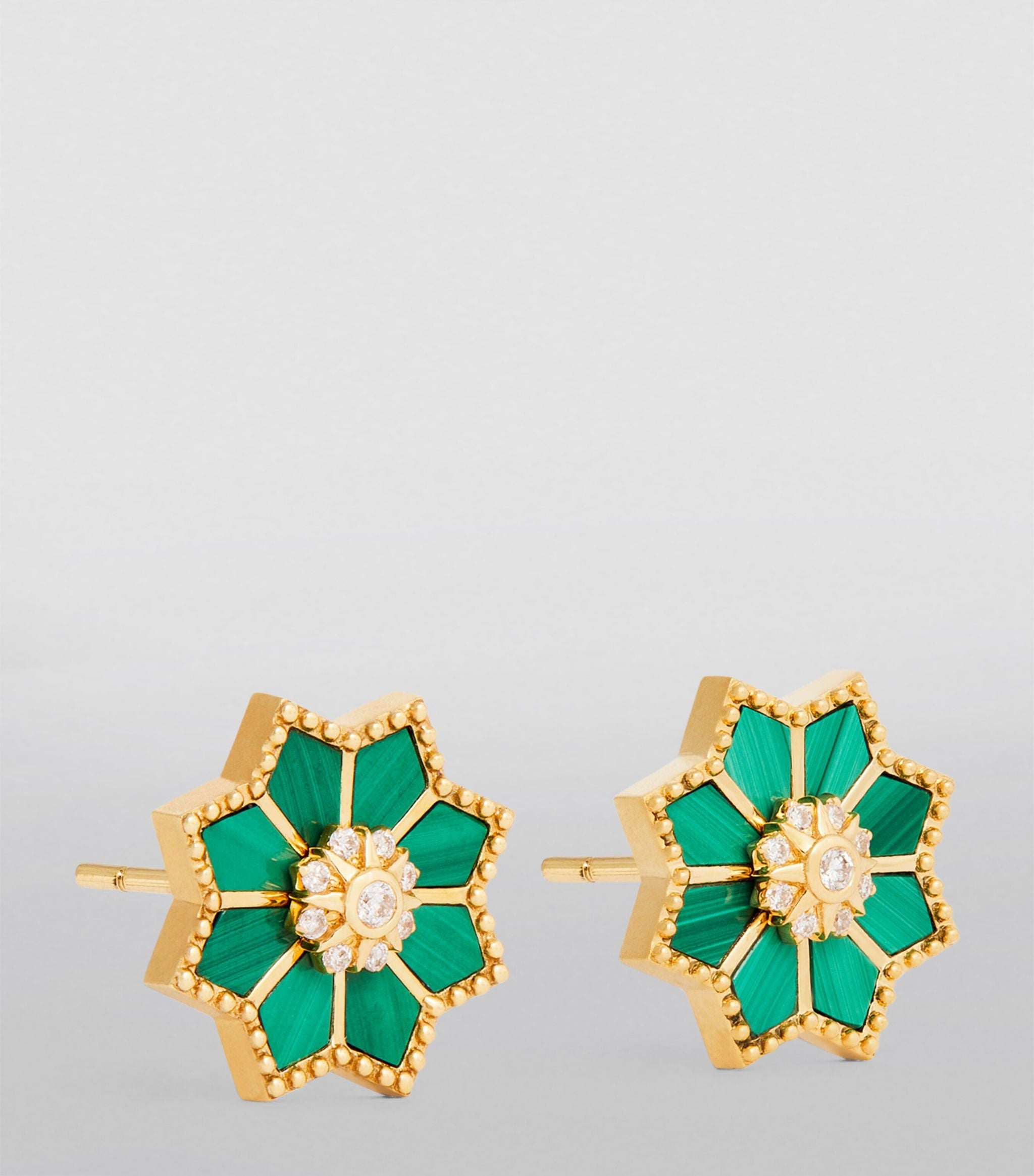 Yellow Gold, Diamond and Malachite Fez Earrings GOODS Harrods   