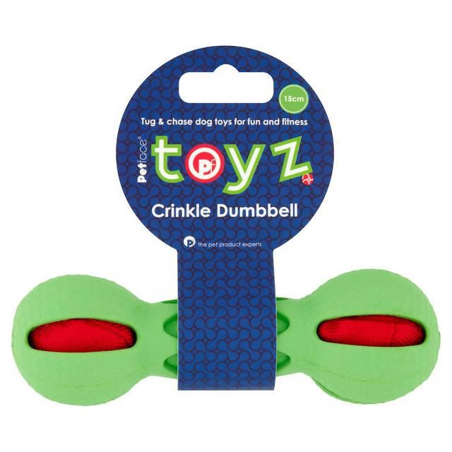 Petface Toyz Crinkle Dumbell 15cm Dog toys Sainsburys   