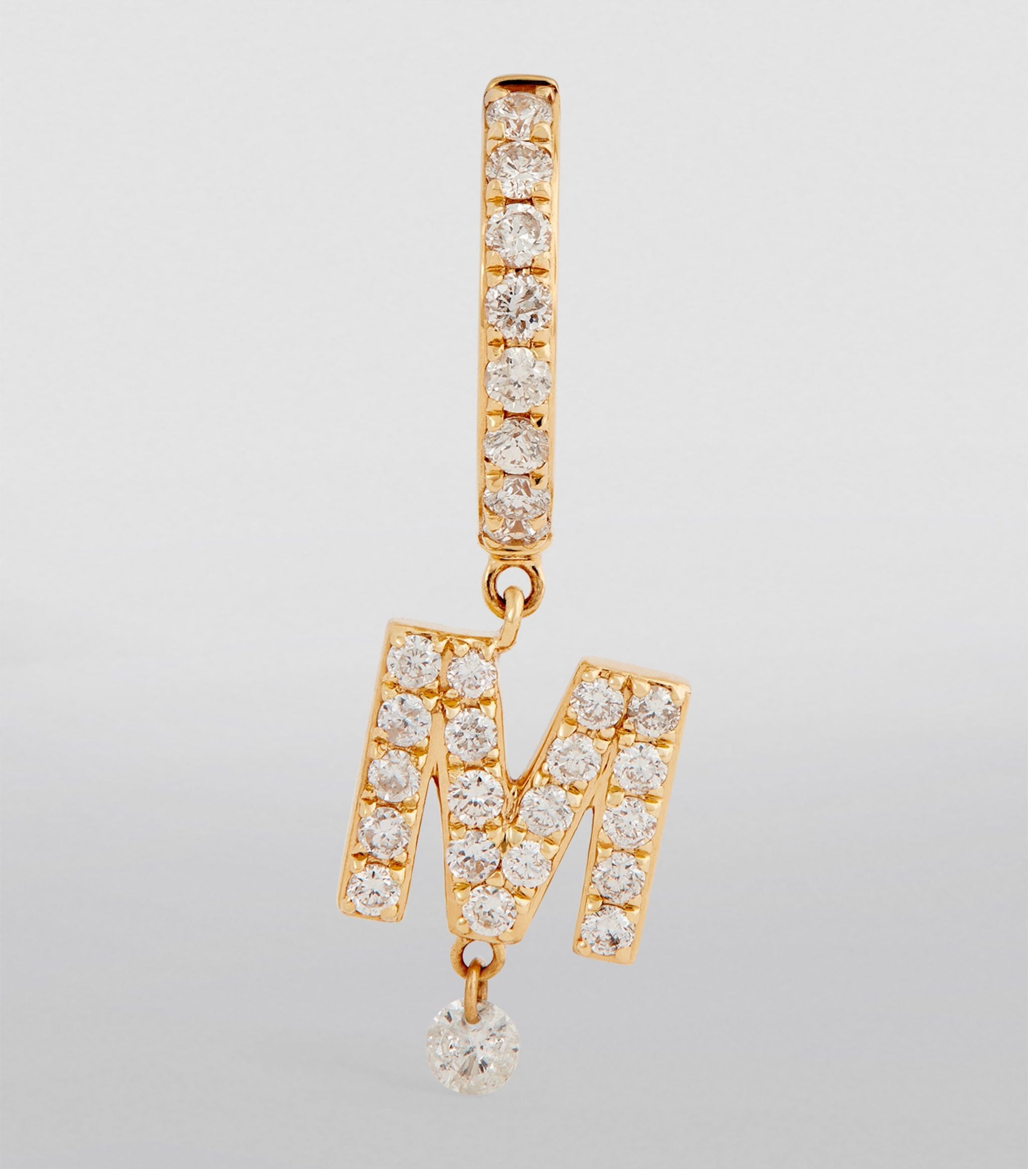 Yellow Gold and Diamond Piercings Alphabet Single Drop Earring GOODS Harrods   