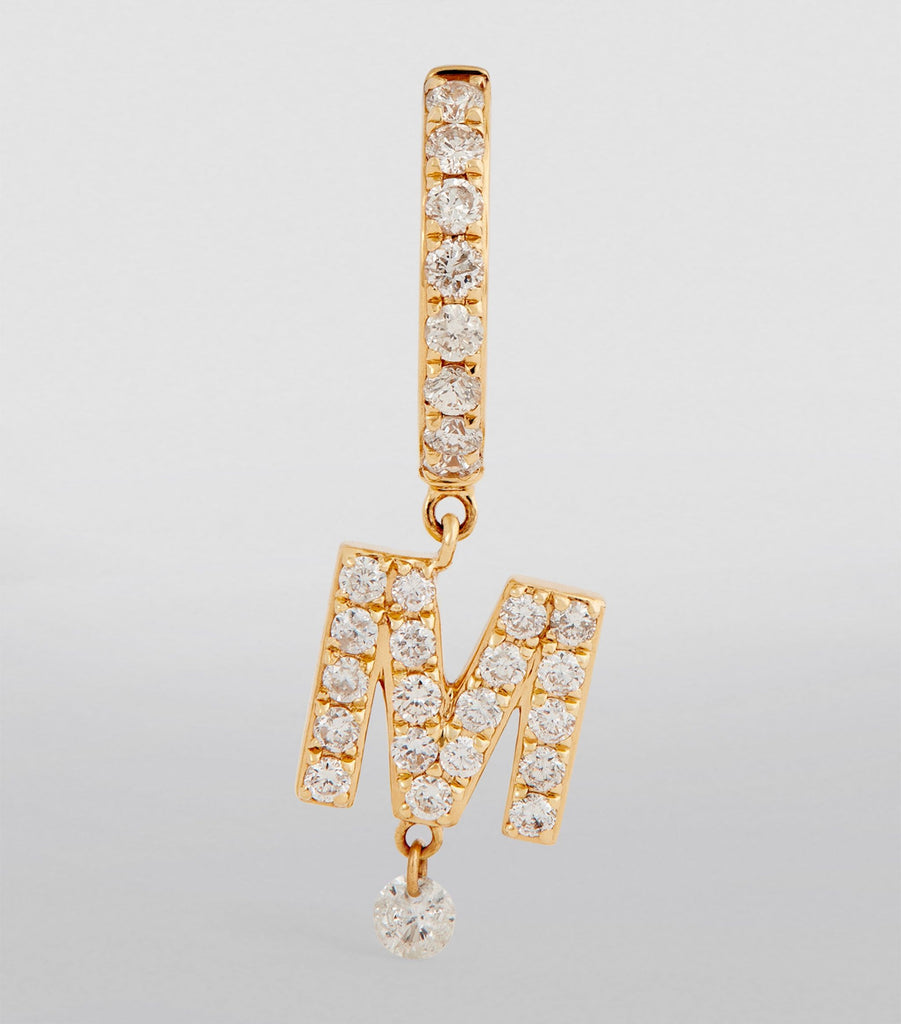 Yellow Gold and Diamond Piercings Alphabet Single Drop Earring